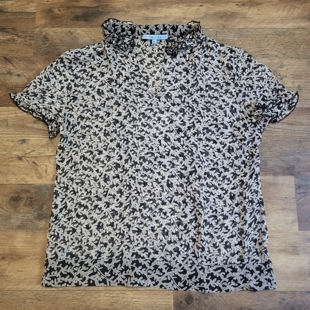 Antonio Melani Black & White Sheer Blouse Size 14